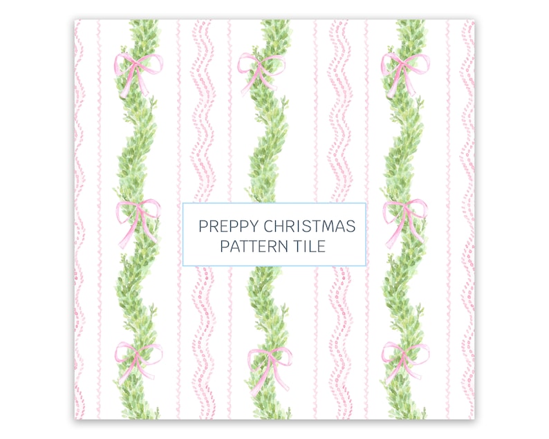 Preppy Christmas Bows Pattern: Blue Garland Tile (JPEG) - Etsy