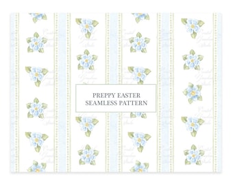 Preppy Forget-Me-Nots Floral Tile Pattern // Blue Coquette Pattern Design // Grand millennial // Watercolor PNG // Fabric Design