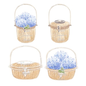 Nantucket Basket Clipart: Coastal Hydrangea Illustration (Digital Download)