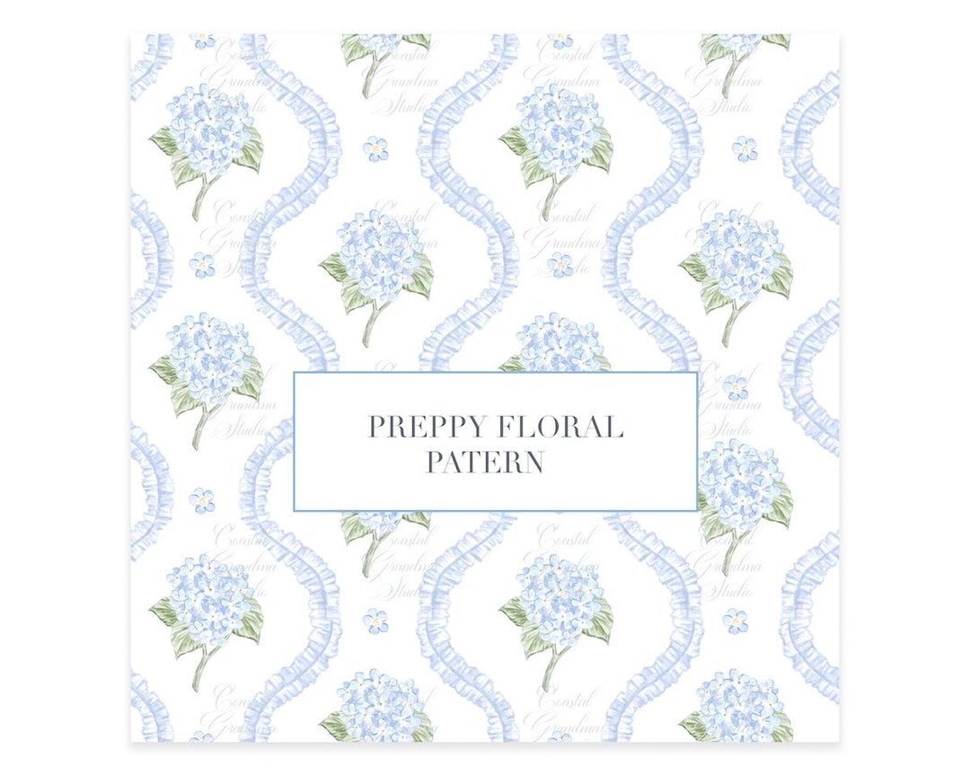 Blue Hydrangea Floral Tile Pattern: Preppy Coquette Design (digital ...