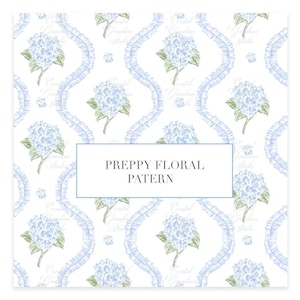 Blue Hydrangea Floral Tile Pattern: Preppy Coquette Design (Digital Download)