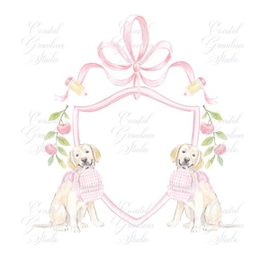Back to School Watercolor Crest // Watercolor Clipart// Preppy school crest// Apple Crest // Bow Crest // Teachers Crest