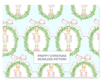 Patrón de mosaico de guirnalda de cascanueces navideños de estilo preppy (JPEG)