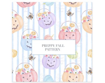 Herbst Halloween Kürbisse Musterdesign // Kürbisse // Grand millennial// PNG // Süßes oder Saures Eimer // Preppy Clip Art