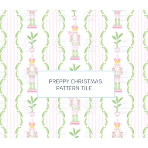 Preppy Christmas Palm Beach Nutcracker Tile Pattern // Coastal Christmas Pattern Design // Grand millennial Christmas // Digital Download