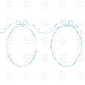 Cornici ClipArt per Baby Shower // Cornice perla con fiocco blu acquerello // Grand Millennial // PNG acquerello preppy