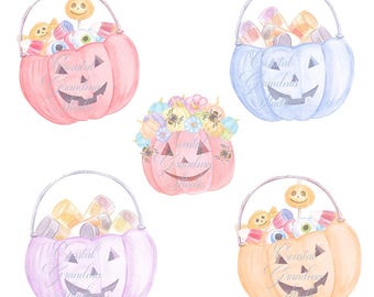 Herbst Halloween Kürbisse Halloweenkürbis // Grand millennial/ PNG // Süßes oder Saures Eimer // Preppy Clip Art // Kokette Kürbis