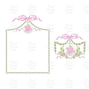 Christmas Preppy Chinoiserie Ornament Clip art Frame // Preppy wreath // Grand millennial Christmas // PNG