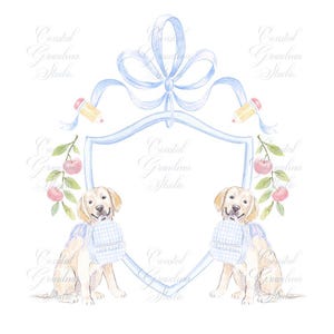 Back to School Watercolor Crest // Watercolor Clipart// Preppy school crest// Apple Crest // Bow Crest // Teachers Crest // Baby Blue Crest