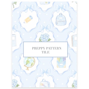 Preppy School Watercolor Seamless Pattern // Preppy school backpack// crayons// Fabric Pattern // Baby Blue art // Hydrangea Pattern