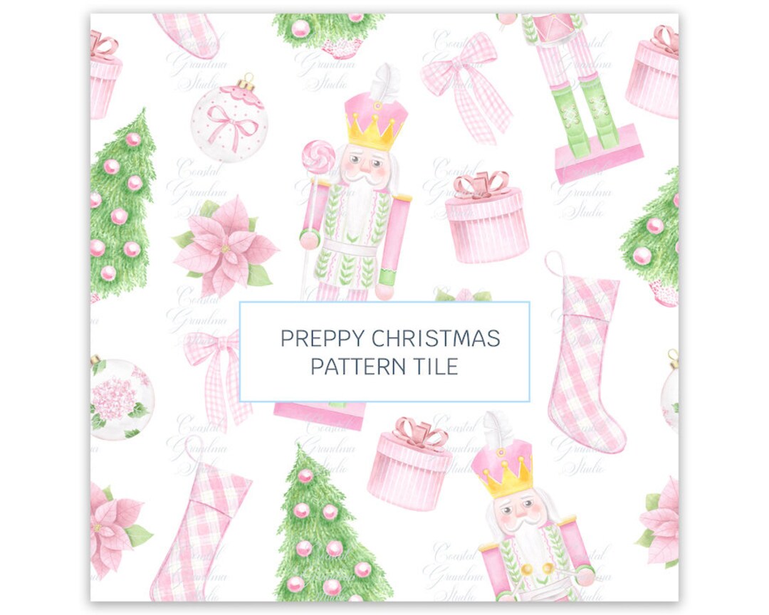 Preppy Christmas Palm Beach Nutcracker Tile Pattern // Coastal ...