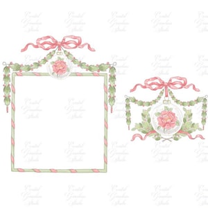 Christmas Preppy Chinoiserie Ornament Clip art Frame // Preppy wreath // Grand millennial Christmas // PNG