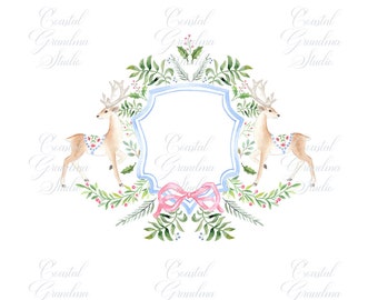 Christmas Reindeer Crest Clip Art: Chinoiserie PNG (Digital Download)