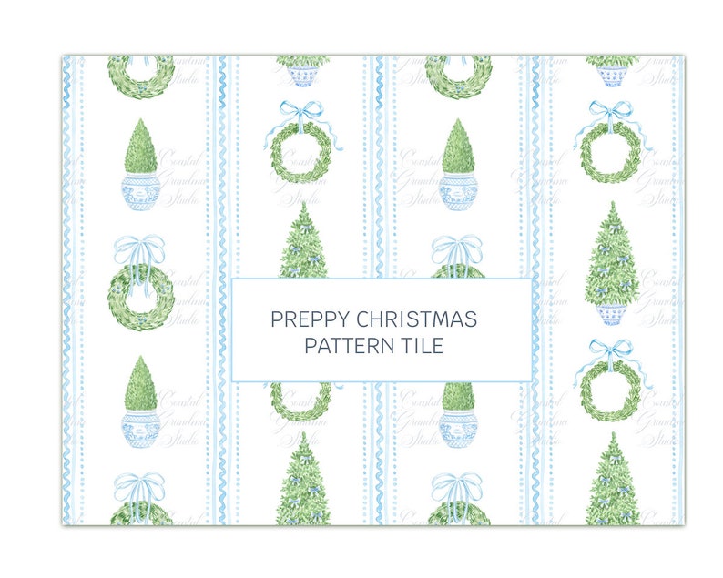 Holiday Tile Pattern Blue Christmas Bows Tile Pattern: Preppy Garland Design (JPEG) - Etsy