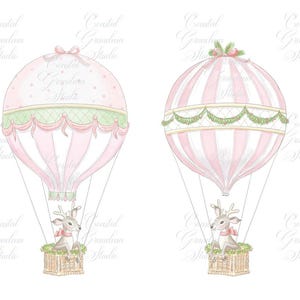 Clip art de Natal Cervo rosa preppy em balão de ar quente // Rena // Grande Natal milenar // PNG // Natal rosa