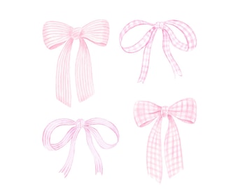 Preppy Gingham Pink Bow Clipart PNG  // Grand millennial // PNG