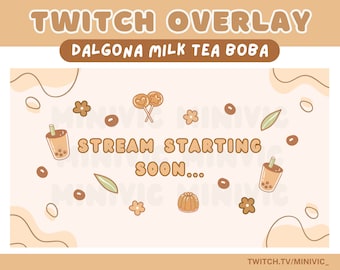 Animated Boba Milk Tea Twitch Overlay Screens: Cozy Stream Design