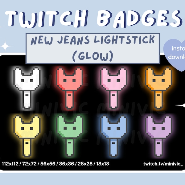 Pixel Art New Jeans Binky Lightstick (GLOW ver.) Pack | 8 Badges | Twitch Sub/Bit Badges | Channel Point | Discord | Stream/Cute/Aesthetic