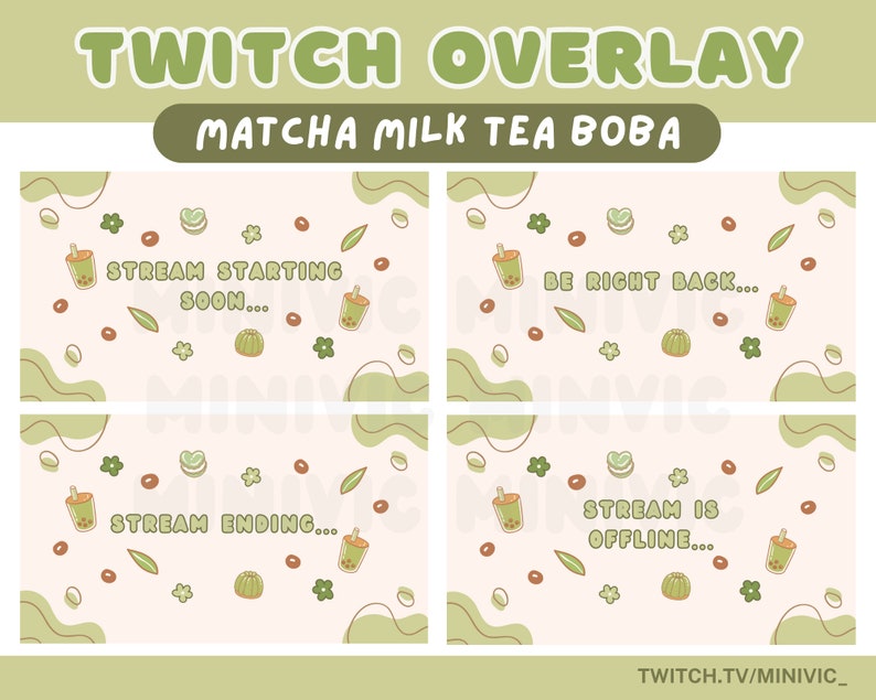 Matcha Overlay Rivals Animated Matcha Boba Twitch Overlay Screens | Cozy Stream Screens (MP4 ...