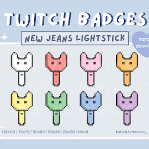 Pixel Art New Jeans Binky Lightstick Pack / 8 Insignias / Twitch Sub/Bit Badges / Channel Point / Discord / Stream/Lindo/Aesthetic/Simple