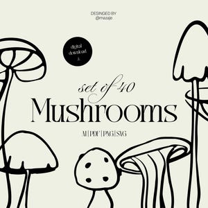 Mushroom Vector Illustrations: Hand-Drawn Botanical Art (Digital Download)