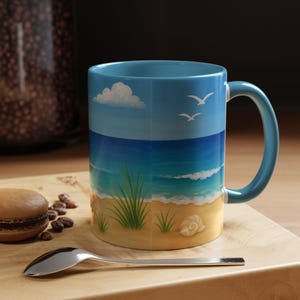Coffee Mug, Beach Vacation Comfort Cozy Birds, Great Gift, Florida Theme, Cloudy Sky