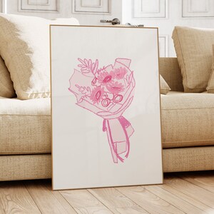 Flower Art Print Coquette Room Decor Pink Aesthetic Art Print Preppy Dorm Room Decor Girly Wall Art Prints Bow Art Trendy Wall Art for Dorm