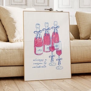 Champagne Art Coquette Room Decor Cartel rosa para la decoración de la habitación del dormitorio Arte de la pared femenino Impresiones de color rosa suave Arco Arte Cinta Lindo cartel Arte de la pared de moda