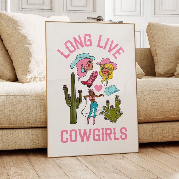 Pink Cowgirl Wall Art Cowgirl Art Prints for Dorm Room Decor Aesthetic Room Decor Retro Girly Wall Prints Apartment Decor Trendy Wall Art