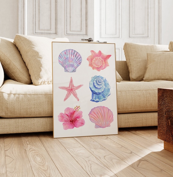 Pink Coastal Cowgirl Wall Art Poster Hanger Frame, Seashell Wall Decor
