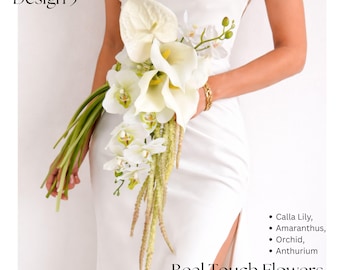 Modern Bridal Bouquet | Real Touch Calla Lily, Orchid, Anthurium, Amaranthus