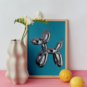 Chrome ballon hond funky retro muur kunst print trendy poster esthetische kamer decor, roze oranje muur kunst preppy slaapzaal decor bar kar kunst
