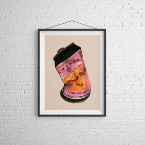 Champagne can trendy funky retro wall art print trendy poster aesthetic room decor, pink orange wall art preppy dorm room decor bar cart art