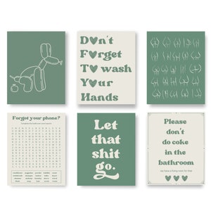Set of 6 Blue Bathroom Prints, Digital Download Files