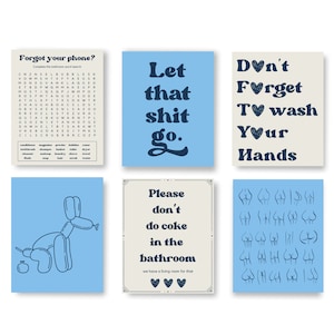 Set of 6 Blue Bathroom Prints, Digital Download Files