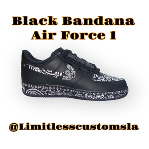 Black Bandana Custom Nike Air Force 1 Shoes Black Mid - Bandana Fever
