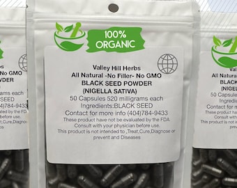 Cápsulas de polvo de semilla negra orgánica