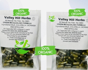 Gélules vertes biologiques : chou frisé, chlorelle, moringa, spiruline - 520 mg