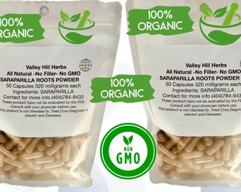 Polvo de raíces de zarzaparrilla 100% orgánico, cápsulas de 520 mg, potenciador de testosterona