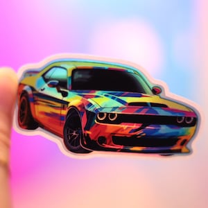 Holo Challenger Muskel-Auto Aufkleber Magnet Holographisch glänzend für Laptop | Aufkleber | Wasserflasche Racing Hologramm |  Glänzender amerikanischer Sport