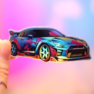 Holo GT-R R35 Sports car Sticker Holographic Shiny | Laptop | Car Decal | Water Bottle racing Hologram | Shiny Skyline Race Car GTR