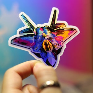 Holo F-22 Raptor Fighter Jet Sticker Holographic Shiny Decal colorful graphic Car Cute Decal Handmade Bumper Glow Shiny Air Force Magnet