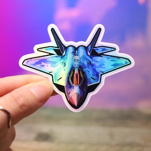 Holo F-22 Raptor Fighter Jet Stickers Holographic Shiny Military Decal Water Bottle Cute Decal Handmade Glow Shiny Air Force Magnet