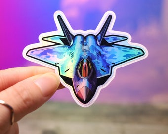 Holo F-22 Raptor Fighter Jet Stickers Holographic Shiny Military Decal Water Bottle Cute Decal Handmade Glow Shiny Air Force Magnet