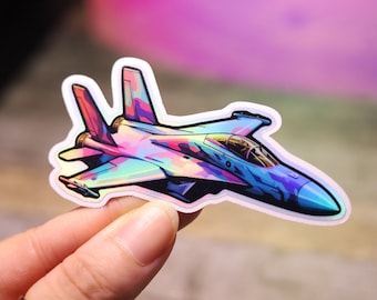 Holo F-18 jet Super Hornet Fighter Jet Sticker Holographic Airplane Decal Bottle Car Decal Handmade F18 Military Air Force Navy Magnet f-16