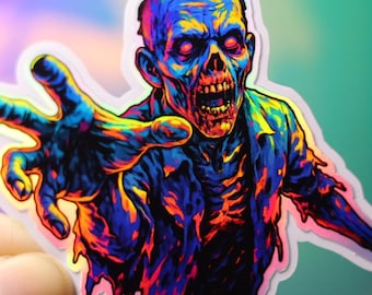 autocollant ou aimant holographique de zombi | Sticker Halloween imperméable, aimant