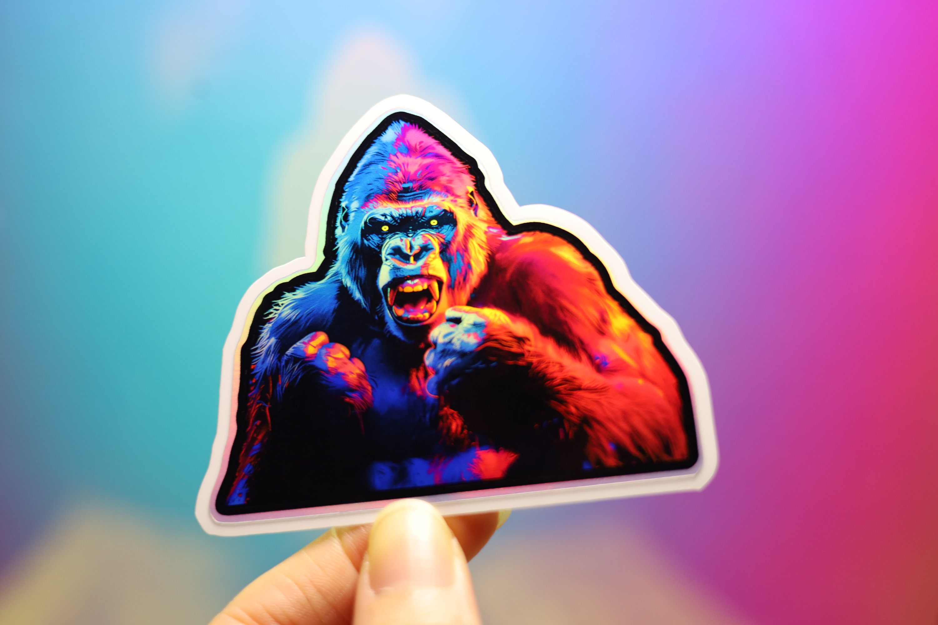 Holo Angry Gorilla Peeker Sticker - Holographic Ape Decal, Magnet - Etsy