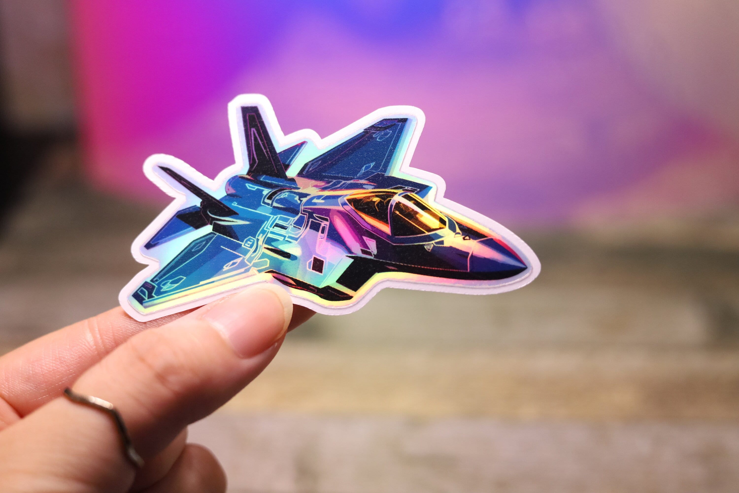 Holo F-35 Lightning II Fighter Jet Sticker Holographic Shiny Car Decal Water Bottle Cute Decal Handmade Glow Shiny Air Force Magnet