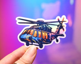 Holo BLACK HAWK multirole helicopter Sticker Holographic Shiny Decal Water Bottle Car Decal Handmade chopper Shiny Air Force Magnet