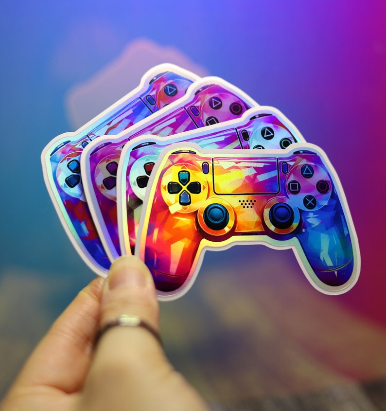 Holo Video Game Controller Sticker Play Remote Decal Rainbow Laptop Tag ...